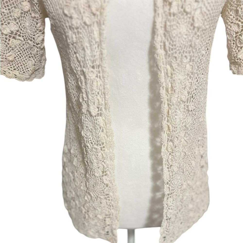 Vintage crochet sweater vest jacket cream large Japanese hand knit - Picture 2 of 11